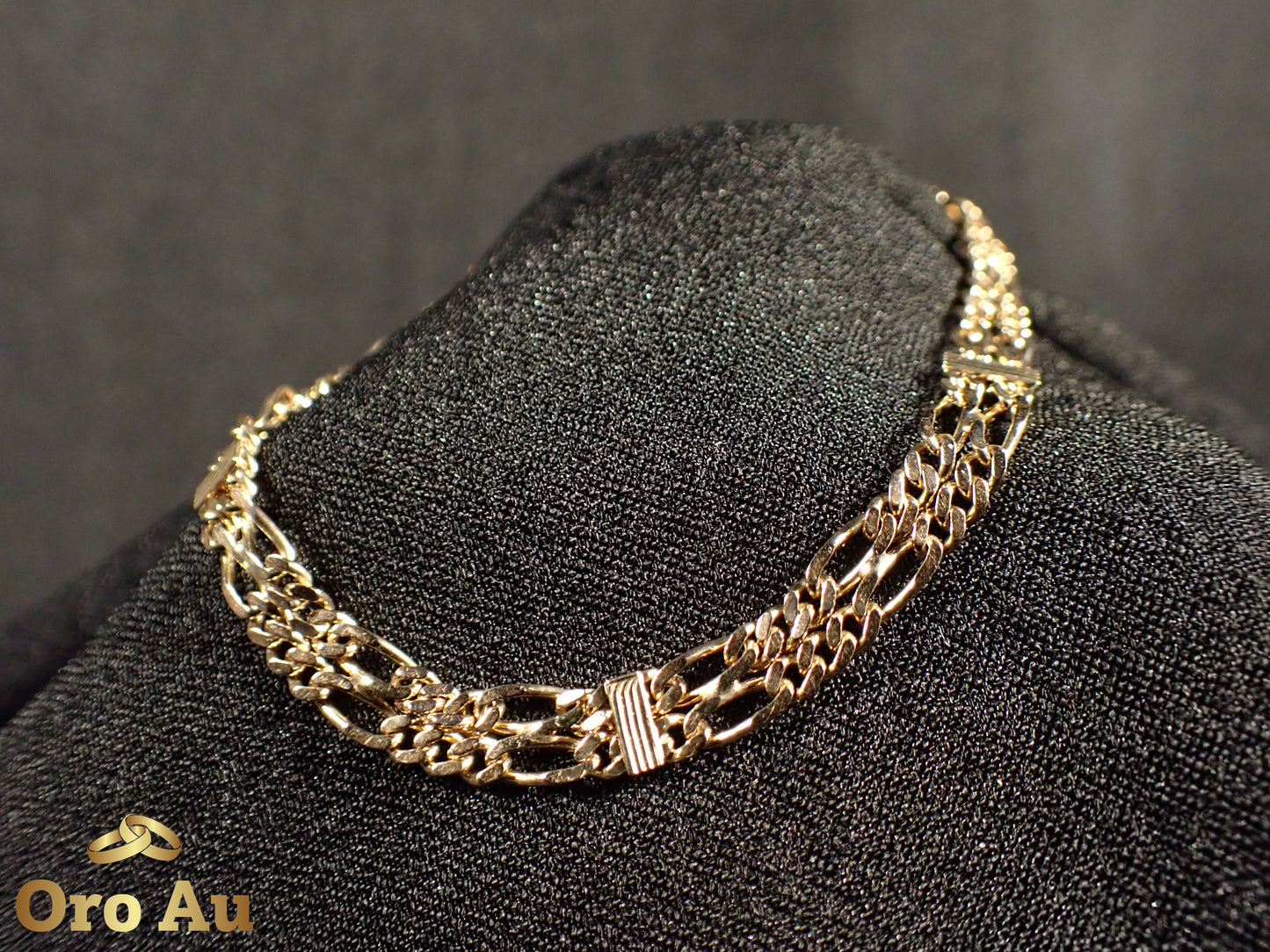 9ct Yellow Gold Double Figaro Link Bracelet 19cm 6.3g
