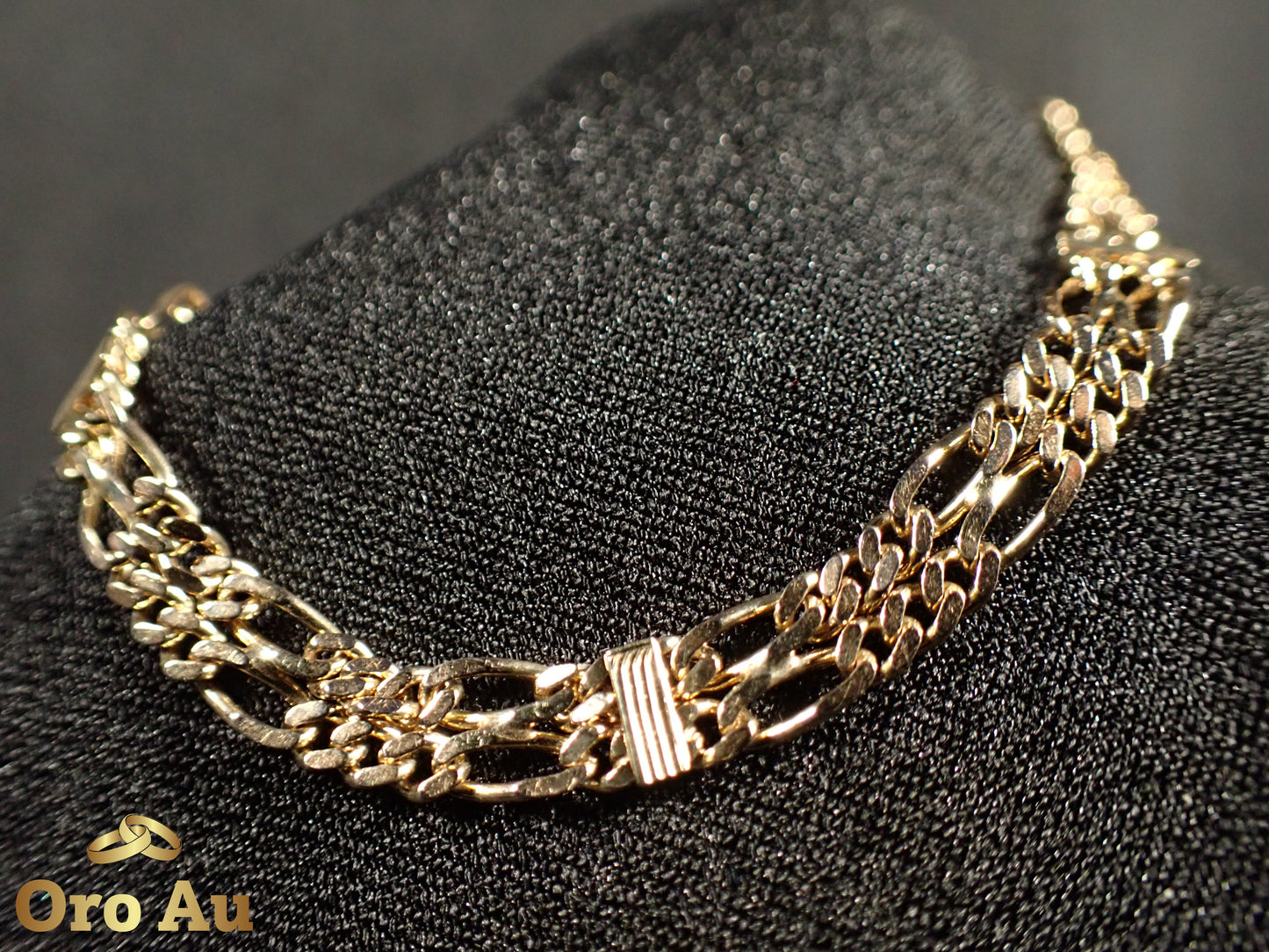 9ct Yellow Gold Double Figaro Link Bracelet 19cm 6.3g