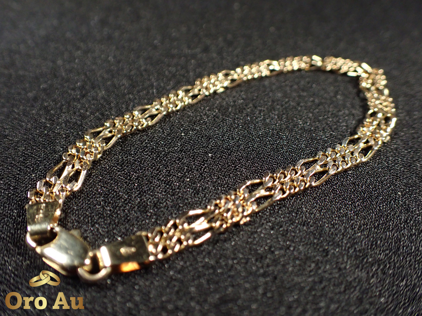 9ct Yellow Gold Double Figaro Link Bracelet 19cm 6.3g