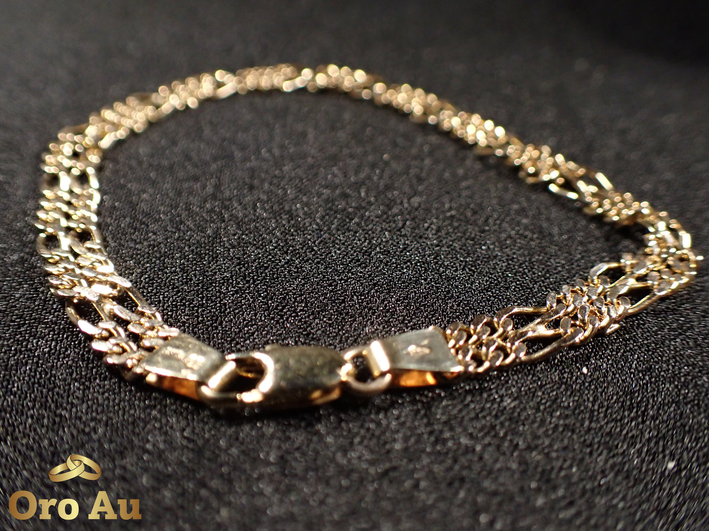 9ct Yellow Gold Double Figaro Link Bracelet 19cm 6.3g