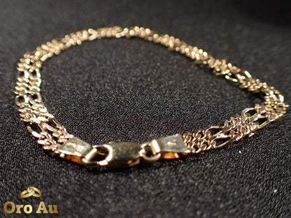 9ct Yellow Gold Double Figaro Link Bracelet 19cm 6.3g