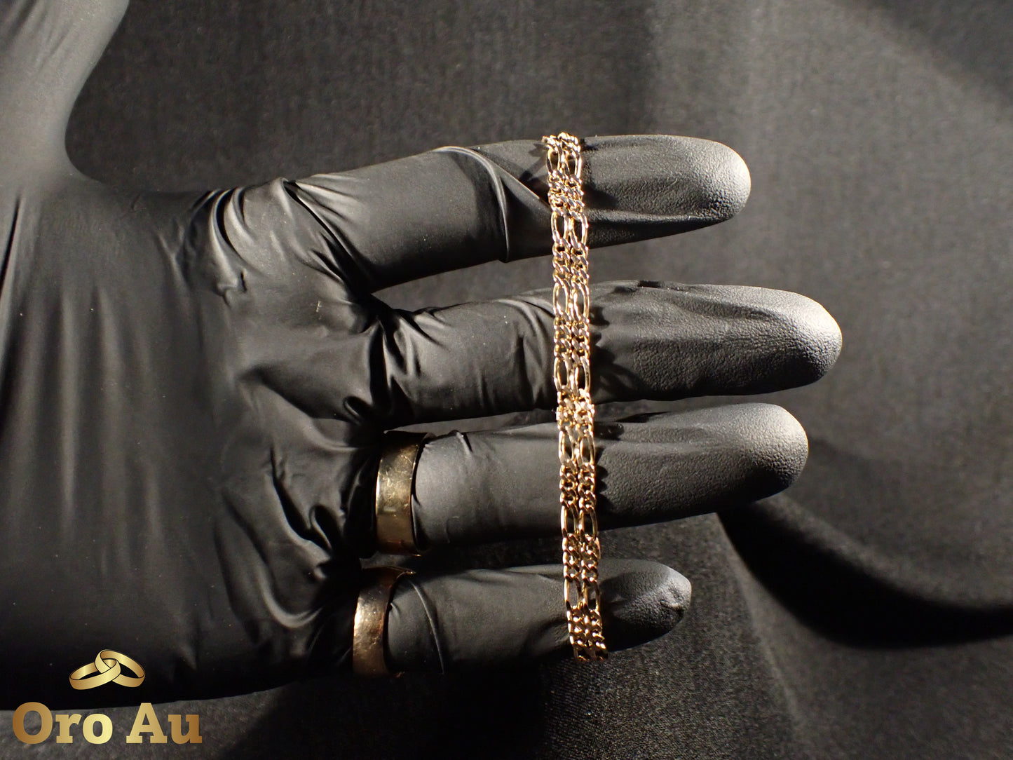 9ct Yellow Gold Double Figaro Link Bracelet 19cm 6.3g