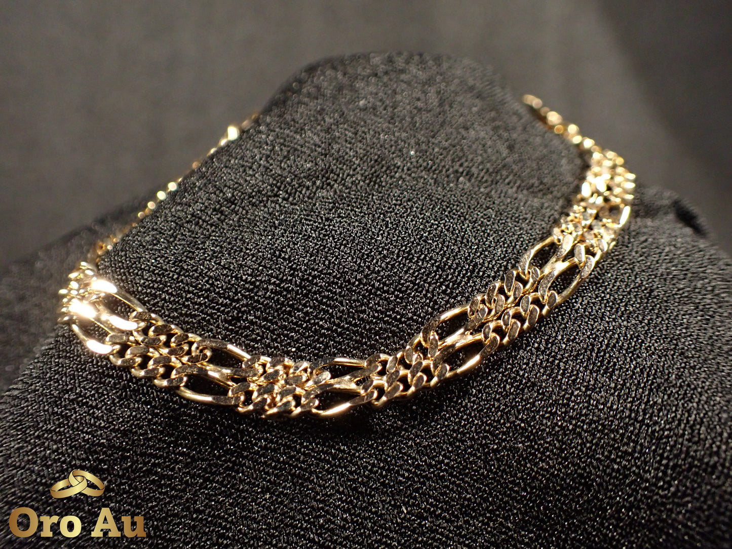 9ct Yellow Gold Double Figaro Link Bracelet 19cm 6.3g
