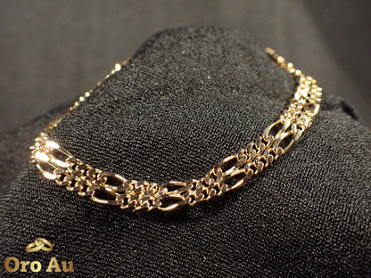 9ct Yellow Gold Double Figaro Link Bracelet 19cm 6.3g
