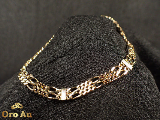9ct Yellow Gold Double Figaro Link Bracelet 19cm 6.3g