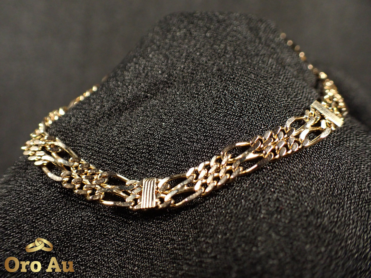 9ct Yellow Gold Double Figaro Link Bracelet 19cm 6.3g