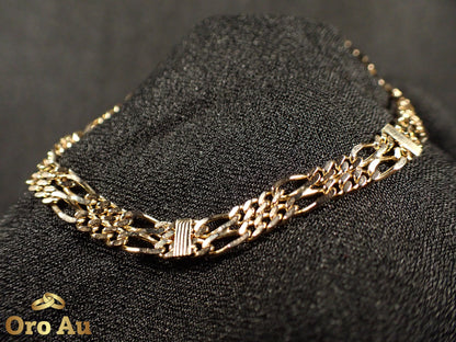 9ct Yellow Gold Double Figaro Link Bracelet 19cm 6.3g
