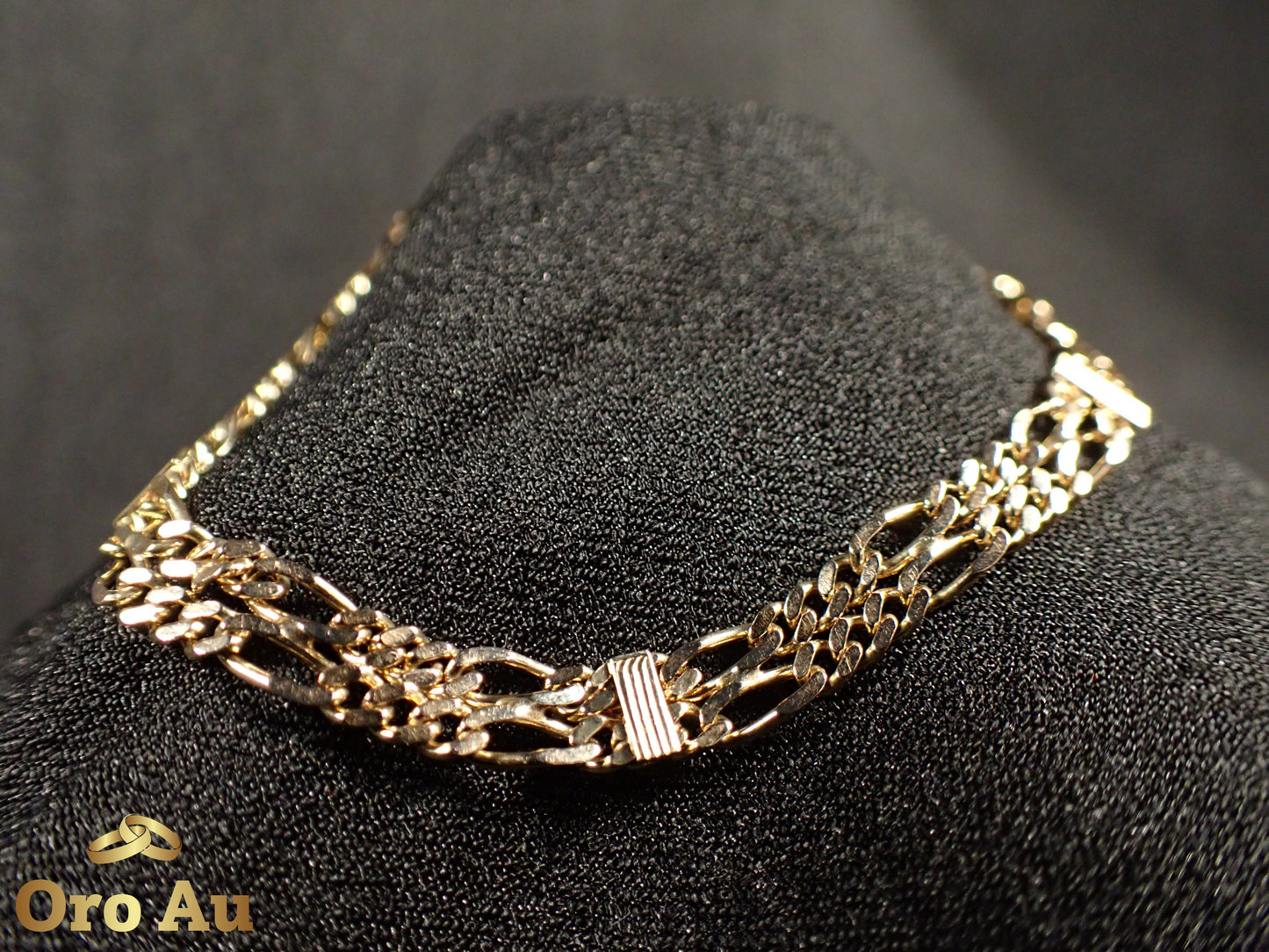 9ct Yellow Gold Double Figaro Link Bracelet 19cm 6.3g
