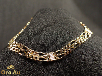 9ct Yellow Gold Double Figaro Link Bracelet 19cm 6.3g