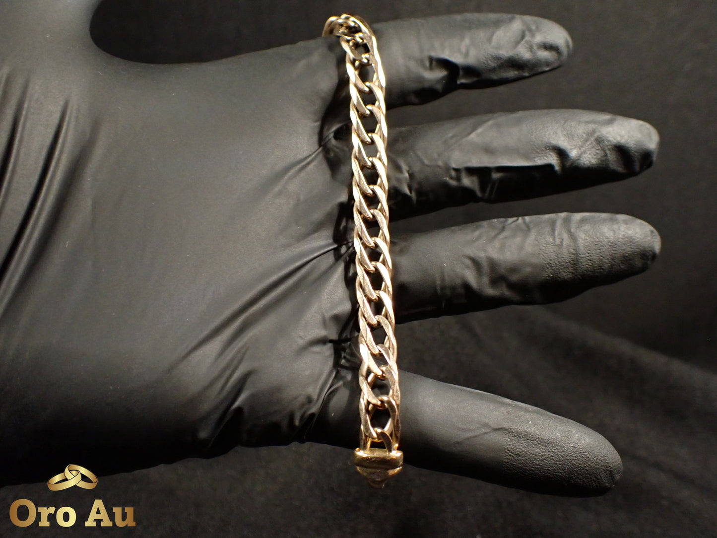 9ct Yellow Gold Double Diamond Curb Link Bracelet 21cm 17.52g