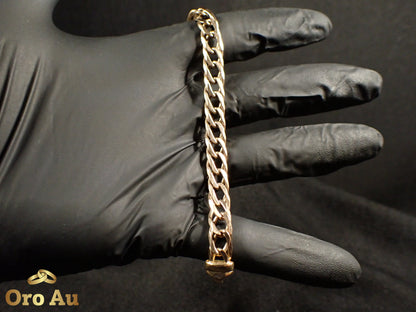9ct Yellow Gold Double Diamond Curb Link Bracelet 21cm 17.52g