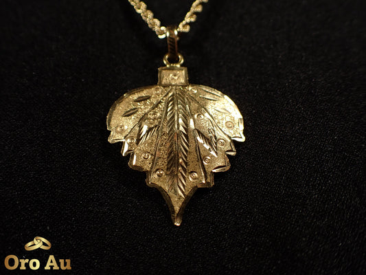 22ct Yellow Gold Leaf Pendant 3.16g w/ 9ct Yellow Gold Rope Necklace 50cm 3.5g